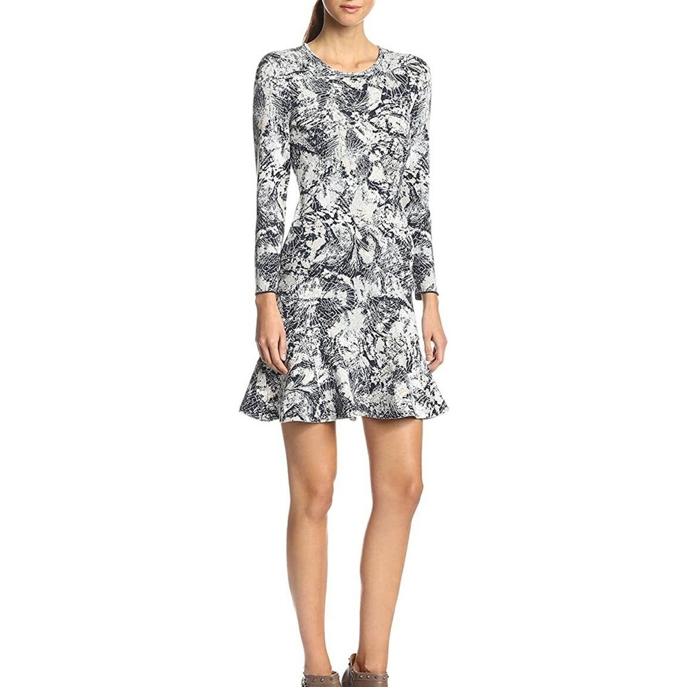 NWOT BCBGMAXAZRIA Mixed Print Stretchy Flounce Dress